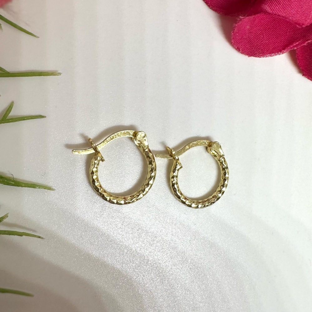 NEW⚜️Sterling 14K Mini Diamond Cut Hoop Earrings - Picture 3 of 5